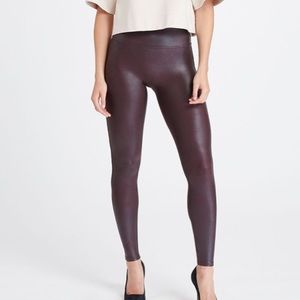 SPANX Wine Faux Leather Leggings Size Medium